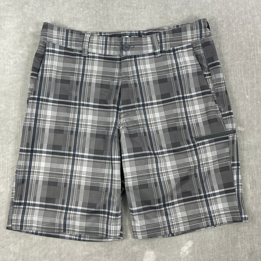 The North Face Mens 32 Grey Plaid Hiking Shorts Cargo Pocket Stretch